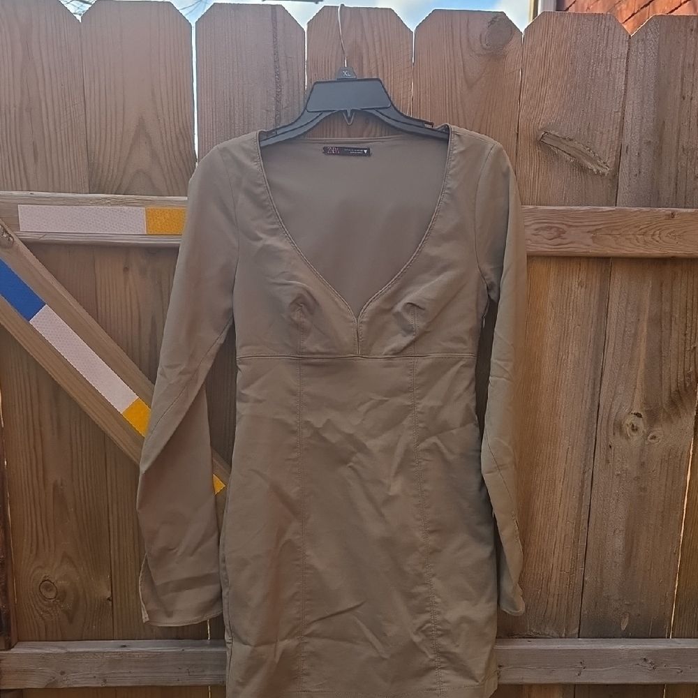 Zara Tan Long Sleeve Dress